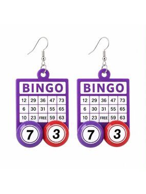 Purple Bingo Card Earrings Fun Bingo Lover Gift